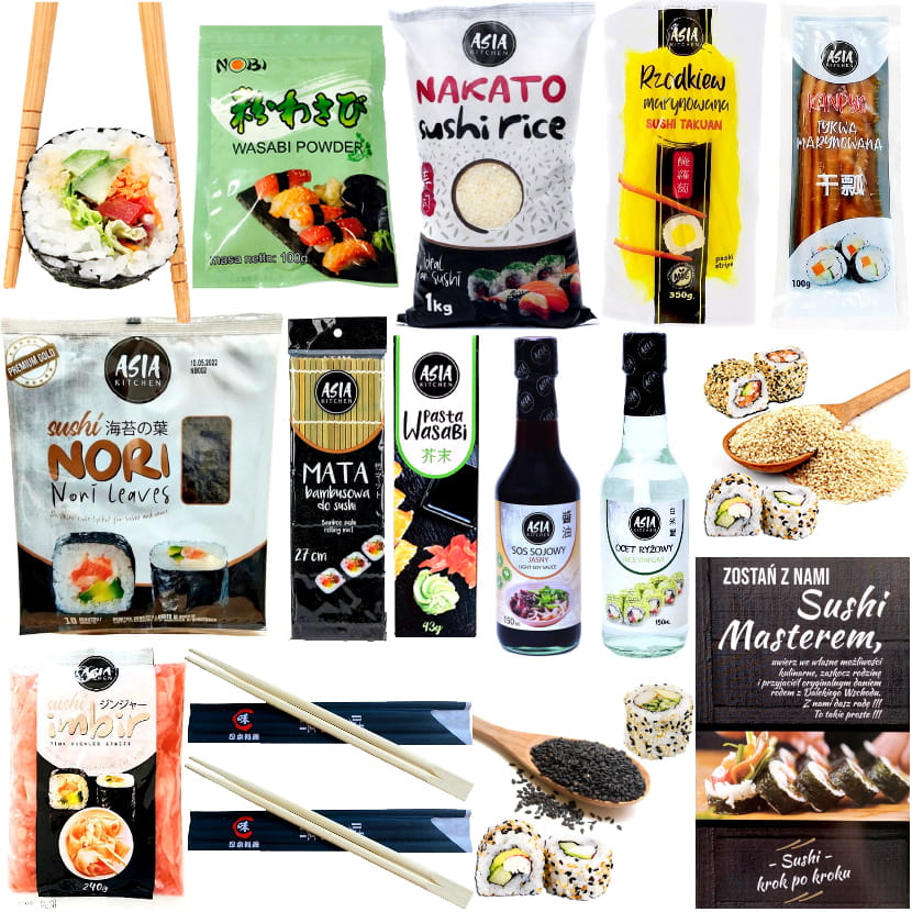 Zestaw Do Robienia Sushi XL 14 Produktów Dla 2-4 Osób Niezbędne Składniki