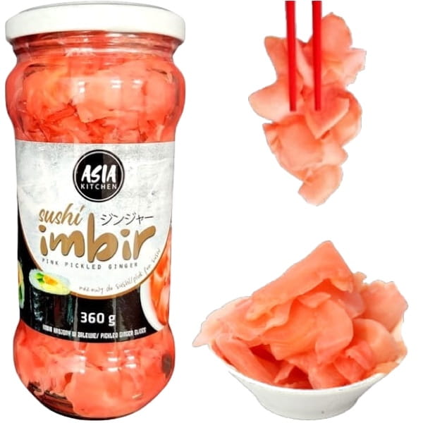 Imbir Marynowany Do Sushi Różowy Oczyszcza Kubki Smakowe 360g ASIA KITCHEN