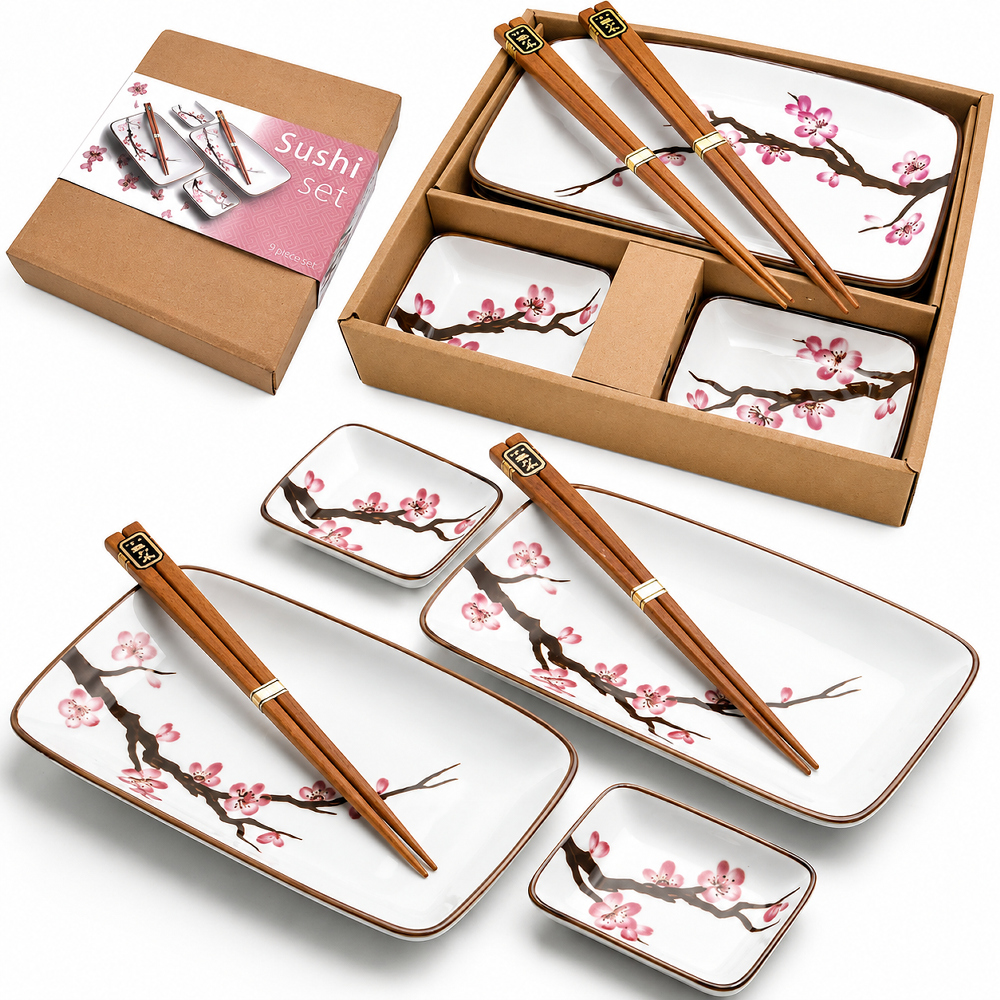 Zestaw Ceramiki Do Sushi Jasny Komplet ORIENTAL SAKURA Ceramika Dla 2 Osób EMRO AZIATICA